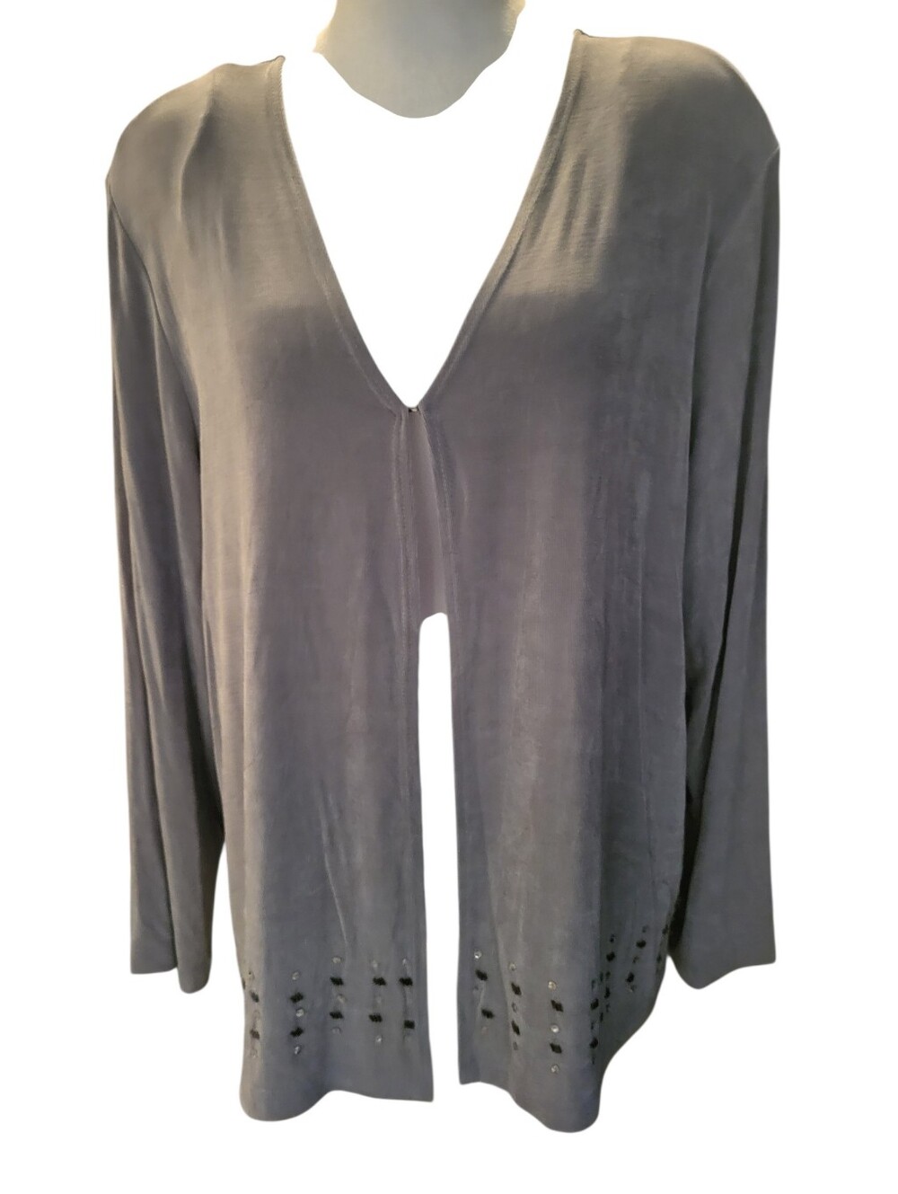 Slinky Brand Stretch Open Front Cardigan Gray sz L